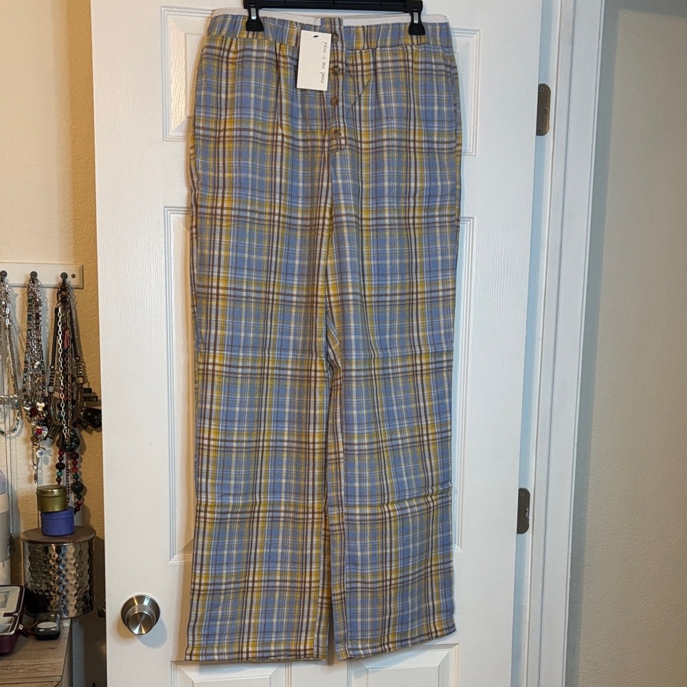 Plaid Blue and Yellow Boxer Pants